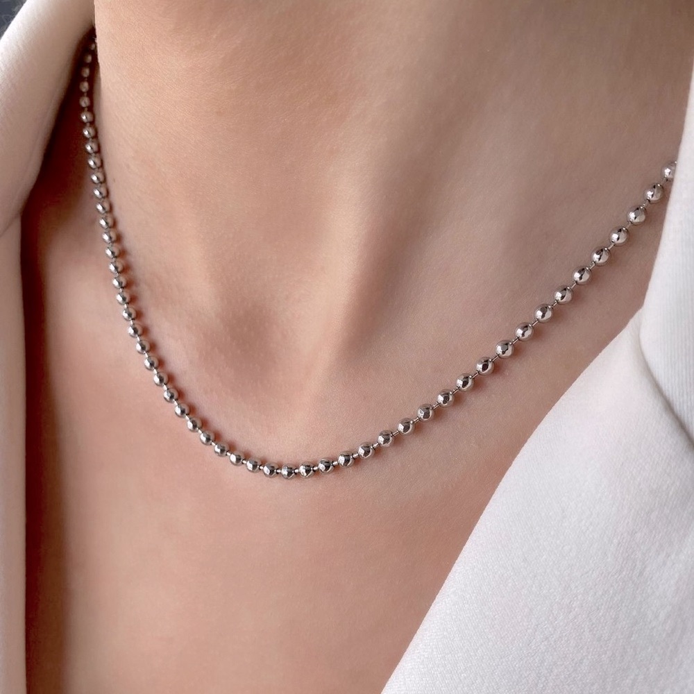 Chain Bead Ball Necklace Platinum Plated Water Resistant Jewelry